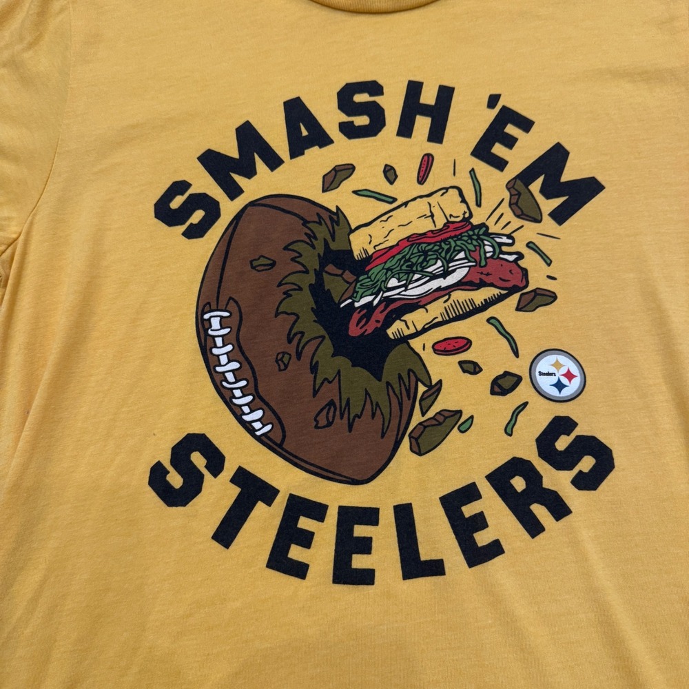 Homage Pittsburgh Steelers Smash Em Sandwich Graphic T-Shirt Gold Mens Small - Picture 5 of 7